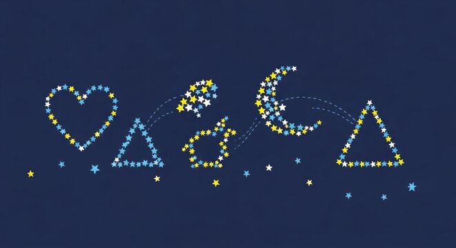 A mesmerizing drone light show with glowing geometric and symbolic shapes.