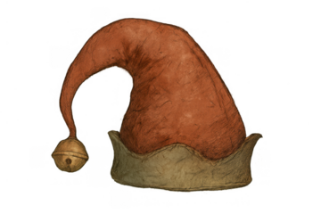 Jester hat with a bell, featuring a rustic texture and muted colors, presented on a transparent background