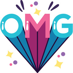 Omg Text With Colorful Stars Confetti And Sunburst Fan Background On Transparent Background Vibrant Design