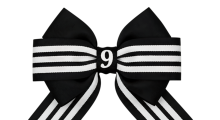 Elegant Black and White Ribbon Bow with Number Nine Decoration