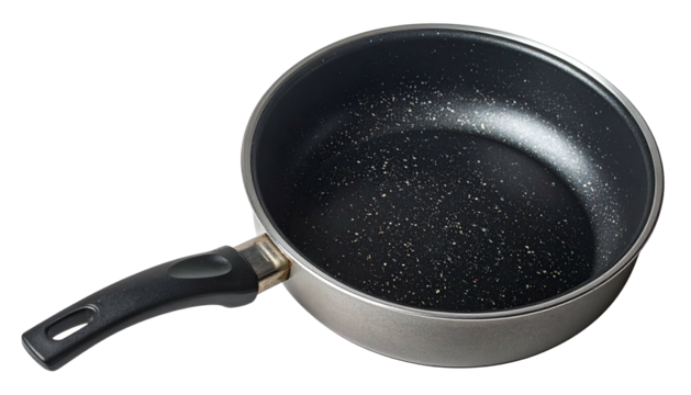 Frying pan, non-stick, dark speckles on the pan's black surface