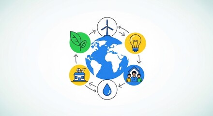 Global environmental sustainability concept with Earth and eco-friendly icons.