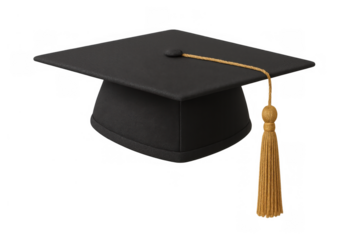Graduation cap with golden tassel symbolizing academic success, education achievements, and future planning, transparent background