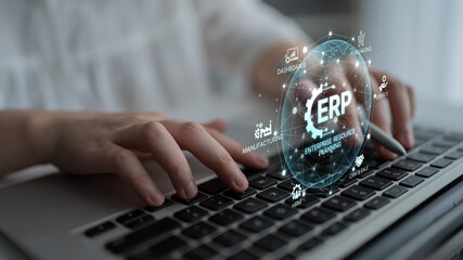 ERP platform visual showing centralized system for enterprise resource planning, improving...