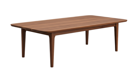 Elegant walnut wood dining table on a black background studio shot