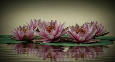 Serene water lilies with reflections in a calming and meditative setting