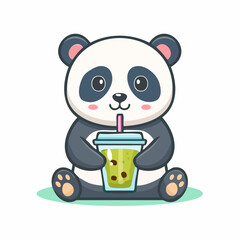 Obraz premium Cute Cartoon Panda Bear Enjoying Bubble Tea Drink.