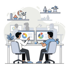 Two Men Collaborating on Data Analysis and Business Strategy.