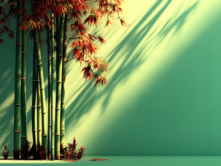 竹林と壁に映る影が美しい和風の背景