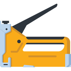 Orange and Black Heavy Duty Staple Gun Tool with Silver and Blue Accents on Transparent Background Flat Design Illustration