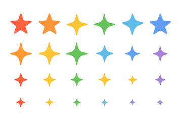 Colorful sparkling stars and glitter shapes vector set on transparent background, illustrating magic and celebration