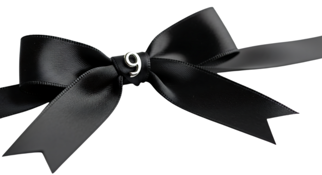 Elegant black ribbon with number nine detail on a dark background