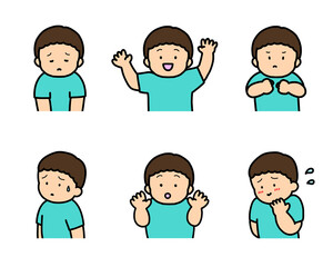 子供の感情表現イラストセット vol.1（6種類・上半身）