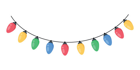 Garland with multicoloured lights. Hand-drawn. Isolated white background. Vector illustration