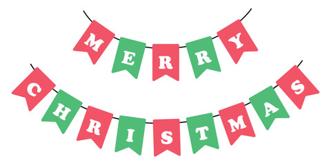 Merry Christmas set of flag garlands. Isolated background. Vector illustration