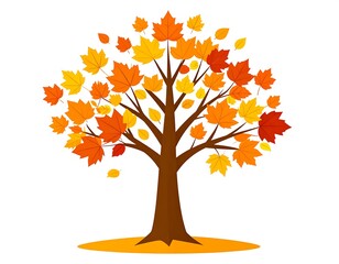 Illustration of a deciduous tree with colorful autumnal leaves in shades of orange and yellow
