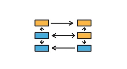 Illustration of a diagram showing interconnected blocks and arrows in an abstract design