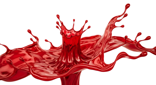 Dramatic red liquid splash with dynamic movement and glossy texture detail
