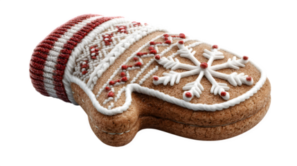 Festive gingerbread mitten cookie decorated with snowflake for seasonal winter treats