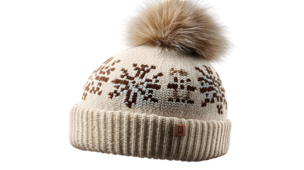 Stay cozy this winter with a stylish snowflake patterned knit beanie and fluffy pompom