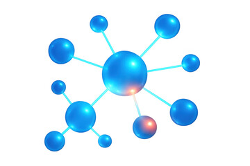 Abstract molecule structure showing atoms connecting, network science, chemistry, and technology concepts on transparent background