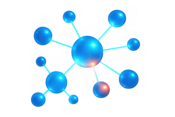 Abstract molecule structure showing atoms connecting, network science, chemistry, and technology concepts on transparent background