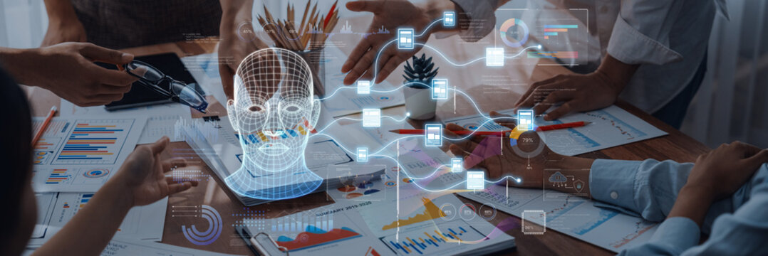 A dynamic business meeting showcasing hands engaged in discussion over charts and digital overlays, symbolizing innovation and collaboration for future strategies. Trope