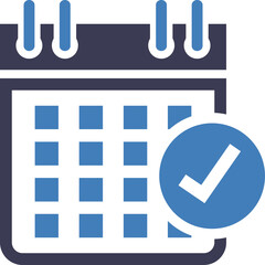 Navy Blue And White Calendar Icon With Blue Check Mark Symbol On Transparent Background Representing Schedule Or Event Planning © Maulani
