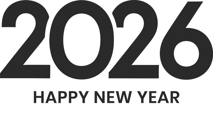 Minimalist happy new year 2026 illustration with bold black numbers and text