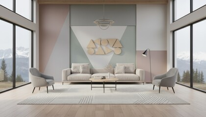 Modern Minimalist Living Room with Scenic Mountain View