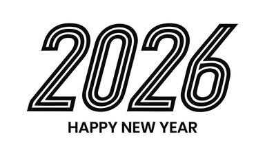 Elegant 2026 happy new year typography design in black and white