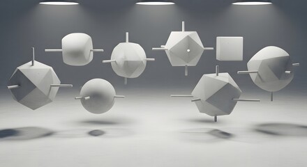 Geometric shapes composition minimalist abstract 3d render with variety of platonic solids for architectural visualization and modern design background scene