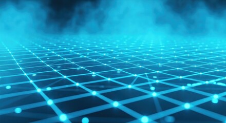 Abstract neon grid with spheres, smoke effect, and a futuristic vibe