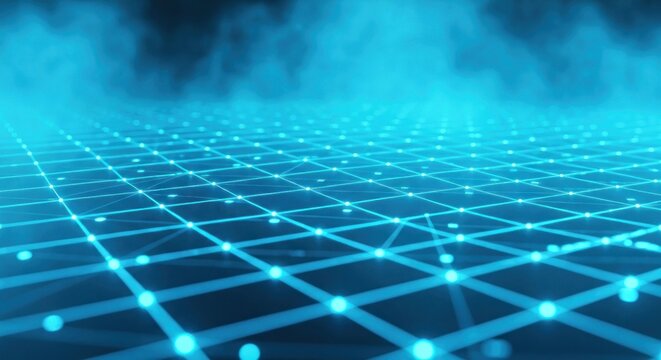 Abstract neon grid with spheres, smoke effect, and a futuristic vibe - Powered by Adobe