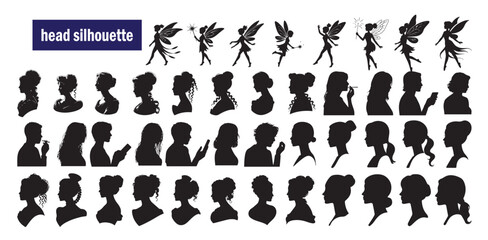 Whimsical head silhouettes including winged creatures and contemporary profiles set