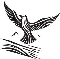 Obraz premium Seagulls and letter on wooden background. Vector illustration.