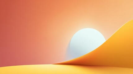Abstract sunset over a smooth landscape featuring gentle curves and a pastel color palette with soft orange and blue tones for serene aesthetics