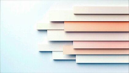 A clean, modern abstract background featuring a staggered arrangement of horizontal rectangular blocks in muted pastel shades, creating a sense of depth and ord