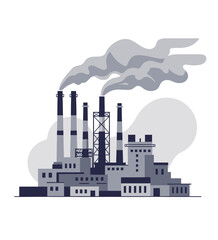 Obraz premium Industrial Factory with Smoke Emitting from Chimneys. Vector Illustrations. EPS Editable