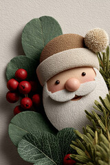 Handcrafted Christmas illustration featuring Santa Claus in a paper craft art style, suitable for greeting cards and festive decorations with a whimsical, traditional aesthetic