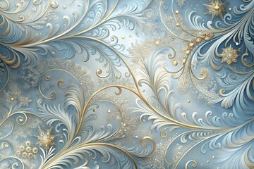 Elegant Blue and Gold Swirling Floral Design with Frosty Accents for Festive Decoration