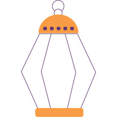 Orange and purple traditional lantern with decorative pattern and hanging loop on transparent background