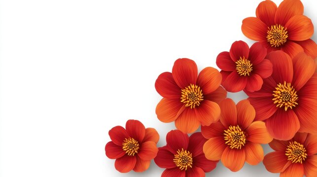 Vibrant Red Flowers with Golden Centers Against White Background Perfect for Seasonal Decor, Invitations, Greeting Cards, and Floral Design Projects