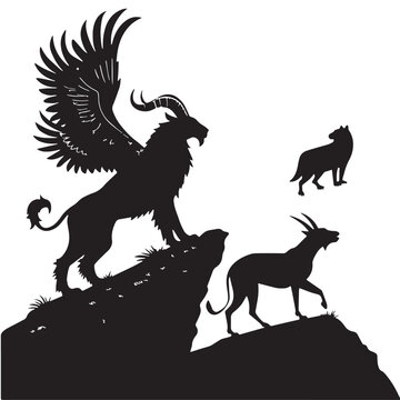 Black chimeras Silhouette Vector, High Quality Illustration on White Background