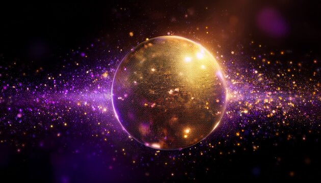 An Abstract Sphere Surrounded By Bright Gold And Purple Glowing Particles The Sphere Is Bordered By Light And Small Dots Resembling Star Dust Are Scattered Around It