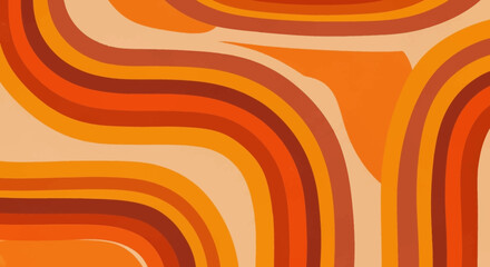 Vibrant abstract pattern with flowing retro lines in warm earthy tones, creating a dynamic and nostalgic background design reminiscent of 1970s aesthetics