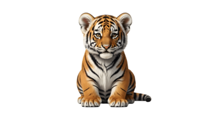 Adorable Tiger Cub Sitting Upright with Striking Orange and Black Stripes.