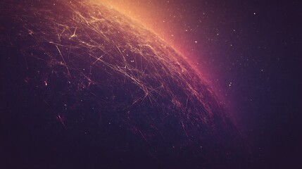 Abstract Dark Planet with Bright Orange Glow and Network Lines in Outer Space
