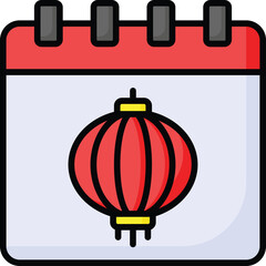 Red Chinese Lantern on a Calendar Page with Red and Black Border and White Background Celebrating a Festive Holiday Event or Cultural Celebration