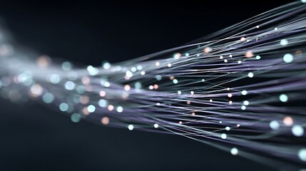 Abstract Fiber Optic Cables Glowing with Blue and Purple Light on Dark Background